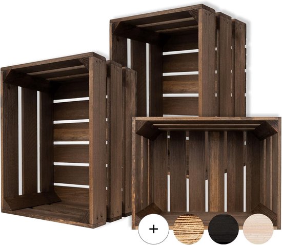 Deco 3 x Houten Kist Bruin | 40 x 30 x 23 cm