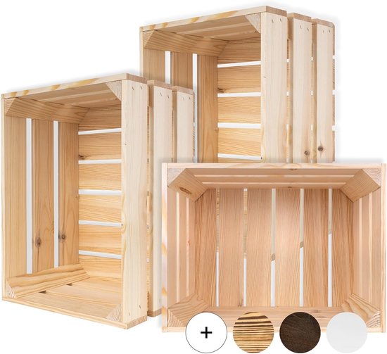 Deco 3 x Natuurlijke Houten Kist | 40 x 30 x 23 cm | Krat Hout, Geschuurd, Fruitkist Deco Wijnkisten Appelkistt, Perfect als Cadeaudoos Speelgoedkrat Opbergdoos