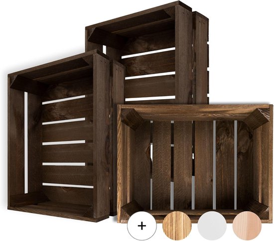 Deco 3 x Natuurlijke Houten Kist Bruin | 40 x 30 x 15 cm