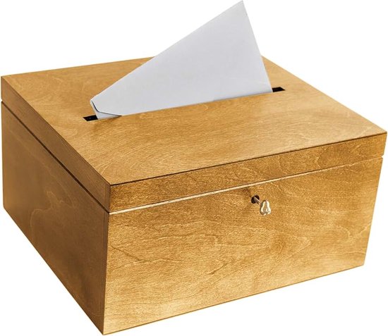 Deco Afsluitbare Bruiloft Houten Doos | 29 x 25 x 15 cm | Walnoot | Walnoot, Onvoltooide Houderskist, Met Deksel, Houten Opbergvakje Sieraden | Perfect voor Kaarten