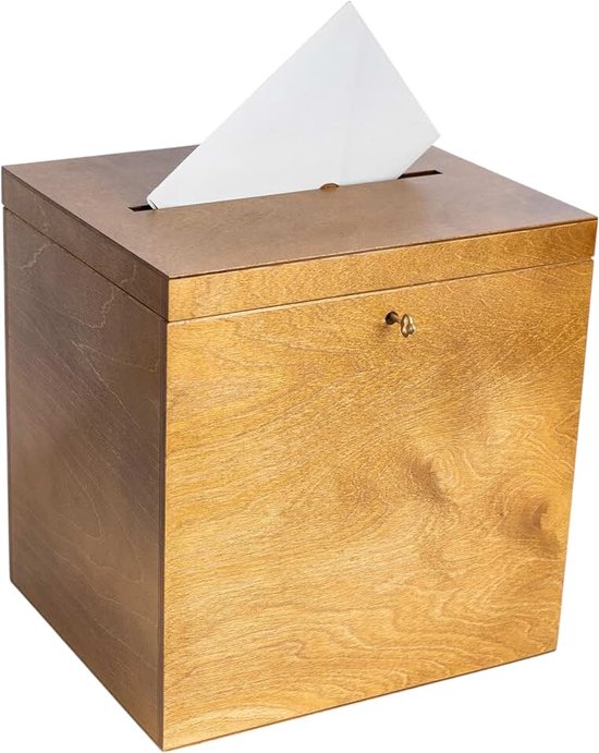 Deco Afsluitbare Bruiloft Houten Doos | 29 x 25 x 30 cm | Walnoot | Walnoot, Onvoltooide Houderskist, Met Deksel, Houten Opbergvakje Sieraden | Perfect voor Kaarten