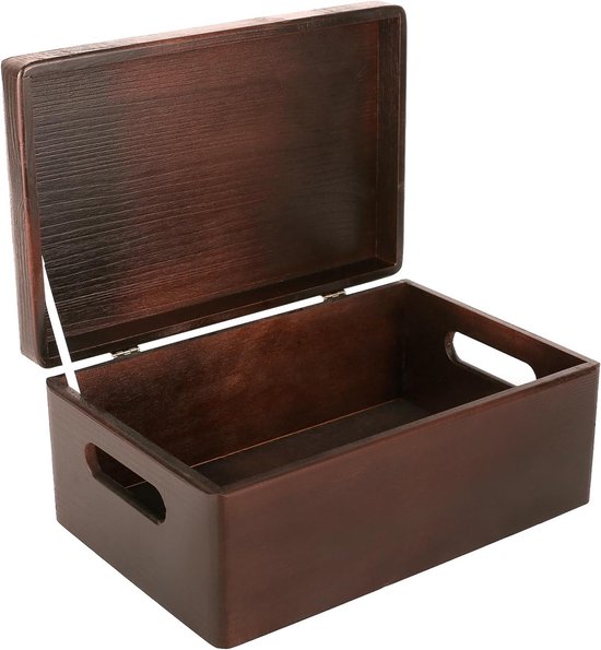 Deco Bruine Grote Houten Doos Opbergdoos | 30 x 20 x 14cm (+/-1cm) | Met Handvat, Met Deksel | Perfect voor Documenten, Kostbaarheden, Speelgoed en Gereedschap, Kerstmis