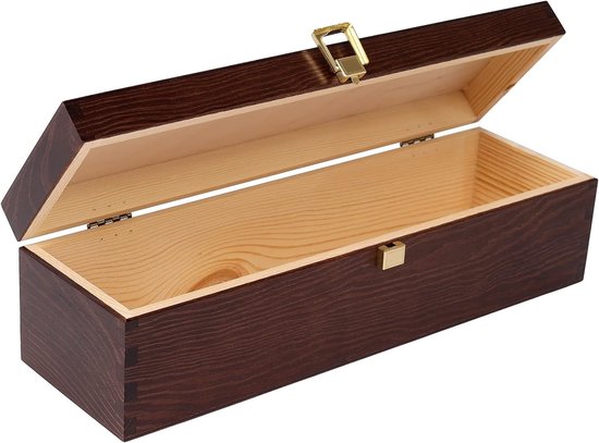 Deco Bruine Wijn Houten Kist | 35,1 x 11 x 10 cm | 1 Spatie, Fles Houten Geschenkhouder Lak | Perfect voor Decoupage, Opslag, Decoratie