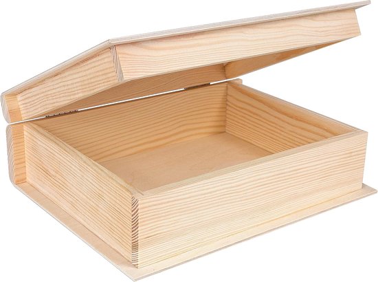 Deco Effen Houten Boekomslag | Boekenkast | 24 x 19 x 7,5 cm | Ongeverfd Onbehandeld om te Versieren | Perfect voor Decoreren, Decoupage en Opslag