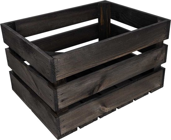 Deco Houten Decoratieve Krat Zwart | 40 x 30 x 23 cm | Geschuurd, Fruitkrat Wijnkratten Appelkrat, Perfect als Cadeau Doos Speelgoedkrat Opbergdoos Paasdecoratie