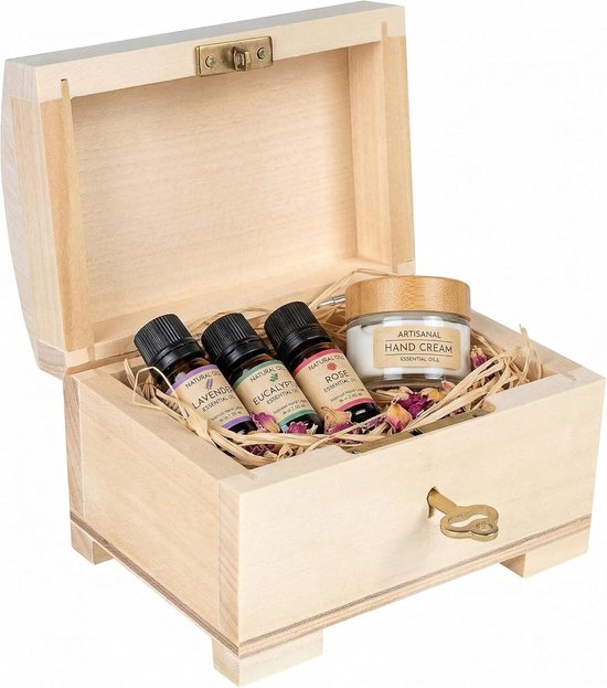 Deco Klein Afsluitbaar Doosje Houten Sieraad 10,6 x 7,5 x 7,5 cm met