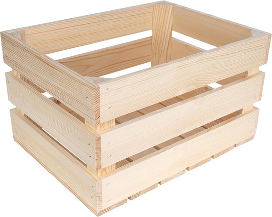 Deco Natuurlijke Houten Kist 40 x 30 x 23 cm Krat Hout, Geschuurd