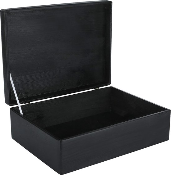 Deco XL Zwarte Grote Houten Doos Opbergdoos | 40 x 30 x 14 cm (+/-1cm) | met Deksel | zonder Handgrepen | voor Documenten, Kostbaarheden, Speelgoed en Gereedschap, Kerstmis