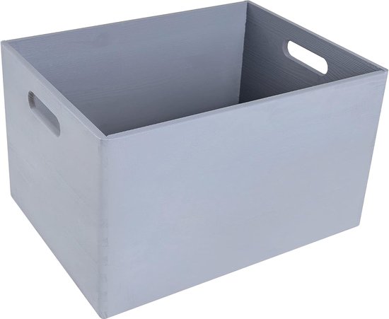 Deco XXL Grote Platte Houten Krat-Doos Kist Grijs | 39x29x23 cm | met Handgrepen | Perfect voor Documenten, Speelgoed en Gereedschap
