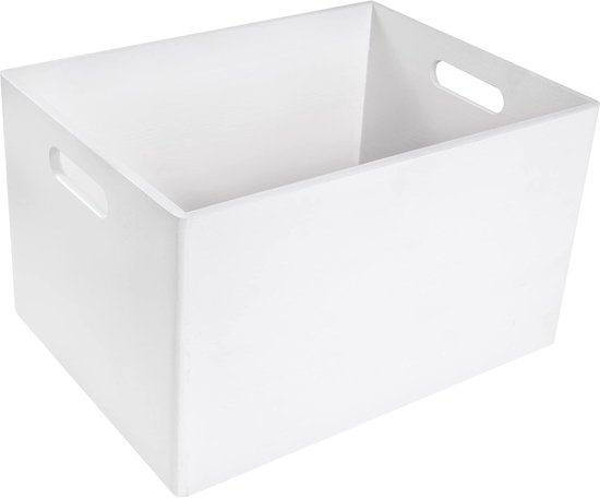 Deco XXL Grote Platte Houten Krat-Doos Kist Wit | 39 x 29 x 23 cm | met Handgrepen | Perfect voor Documenten, Speelgoed en Gereedschap
