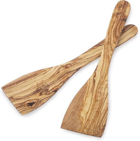 Decor Houten spatel om te koken, houten spatel set van 2, handgemaakt, olijfhouten keukenaccessoires, houten keukengerei voor koken, bakken en serveren van voedsel
