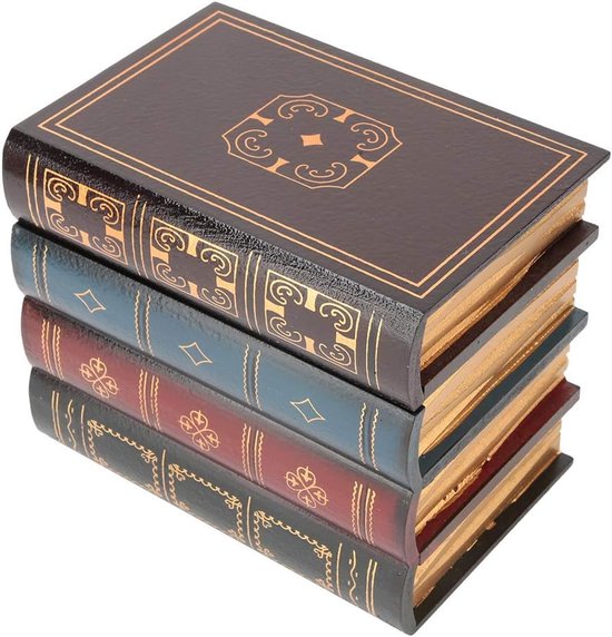Decoratie Opbergdoos, 13,2 x 16 x 14 cm, vintage, Europese stijl, van hout, kunstboek, retro, opbergdoos voor thuis, kantoor, boekenkast, fotoprop