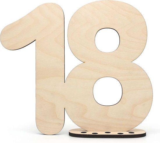 Decoratief gastenboek, hout, getal 18, om te beschrijven, als cadeau, met standaard en kaarsenhouder, verjaardag, 18 jaar, bruiloft