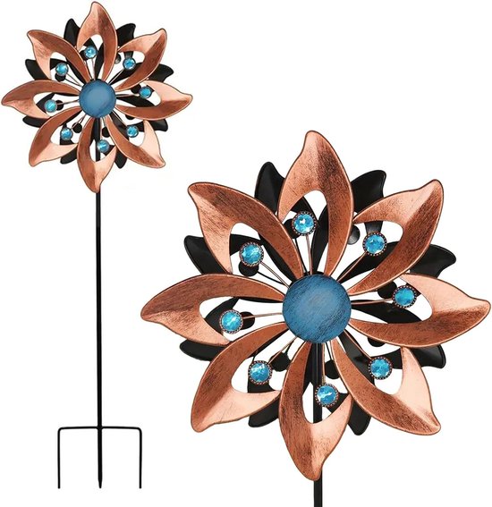 Decoratieve metalen windmolen voor de tuin, 109 cm hoog, weerbestendig en stabiel voor terras, gazon en tuinversiering