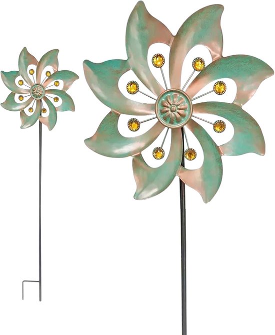 Decoratieve Tuinwindmolen van Metaal 24 x 24 x 4 cm - Unieke Tuinversiering en Vogelschrik voor Tuin en Binnenplaats in Brons