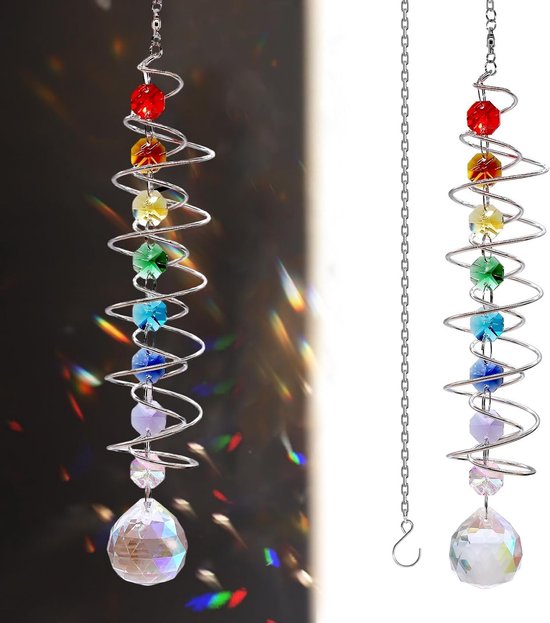 Decoratieve Zonvangende Kristallen Windspinner van 45 cm, Kleurige Dubbele Spiraal voor Buiten, Lichtvangende Hangdecoratie