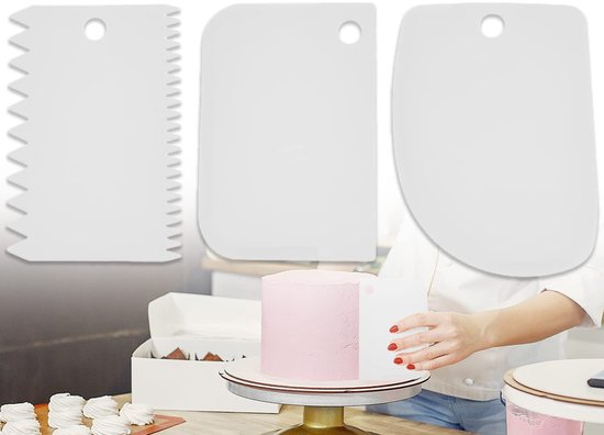 Deegschraper, kunststof, set van 3 stuks, deegkaart, tandspatel, taartschraper, structuurpasta, spatel voor keuken, bakken, randdecoratie