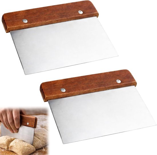 deegschraper set van 2 roestvrijstalen deegstekers met ergonomische houten handgreep, nauwkeurig snijden en portioneren van brood en pizza, bakaccessoires, multifunctioneel