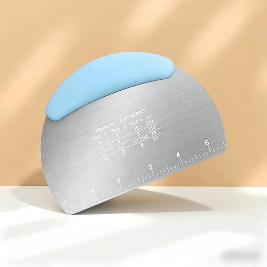 Deegschraper, van hoogwaardig roestvrij staal, met antislip handgreep en dubbelzijdige meetschaal, 16 cm, werkbankschraper (blauw)