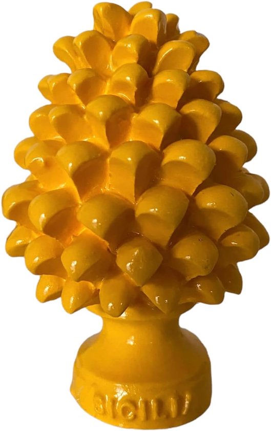 Dennenappels, klassiek, modern, decoratief, dennenappels Siciliaans design, typisch object, gastgeschenk H 7 cm (geel)
