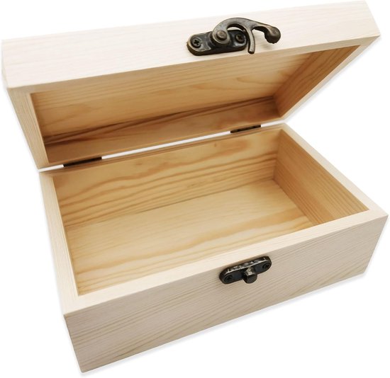 Dennenhout effen doos (2 stuk): kleine doe-het-zelf opbergdoos voor handwerk (met scharnierend deksel, 7,87 × 4,72 × 2,76 inch)