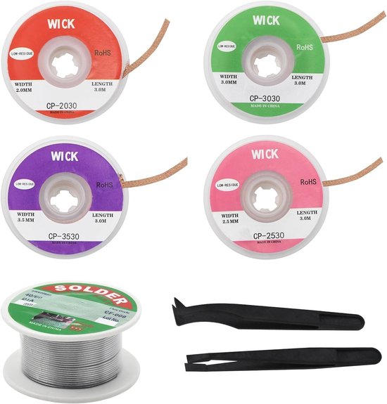 Desoldering Set met 4 Stukken Koper Desoldering Draad voor het Verwijderen van Lood, 2 mm tot 3.5 mm, Geschikt voor Solderen en Elektronica Reparatie