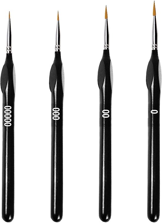 Detail Penseel Set, 4 Stuks Professionele Kleine Kunstenaar Verf Borstels Dunne Borstels voor Fijne Detaillering Acryl Aquarel Olieverf