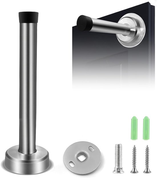 Deurstopper van RVS met rubberen buffer van 15 cm, wandmontage, deurhouder en muurbevestiging voor optimale bescherming