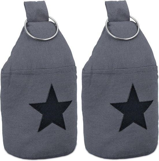 deurstopper zak, set van 2, ster, HxD: 22,5 x 11 cm, hoog, stoffen deurstop met greep, los, donkergrijs/zwart