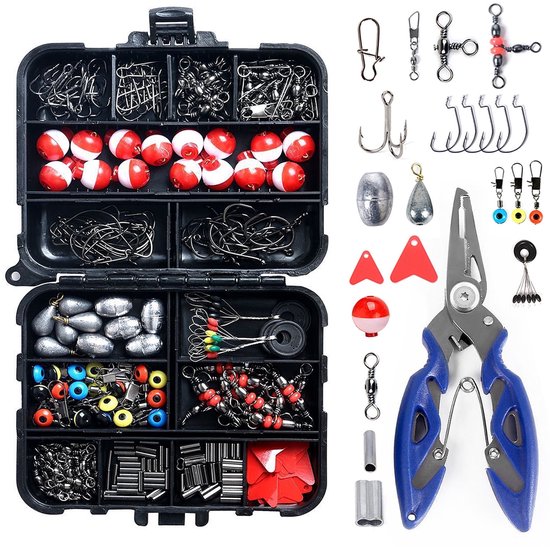 Deze set met 264 accessoires Geschikt voor het vissen bevat tangen, haken, loodjes en andere accessoires; een geschenkset met zoetwaterbaarsvisaas en uitrusting voor heren. van Merkloos