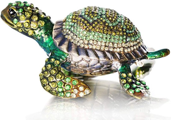 Diamantschildpadden Scharnierende Snuisterijdoos Handbeschilderd Dierenbeeldje Collectible (groen)