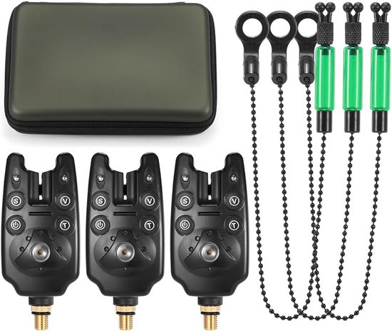 Digitale Beet Alarmen Set - Vissen Alarmering Kit - Nacht Vissen - Audio Visuele Waarschuwing - 3 Stuks - Zwart