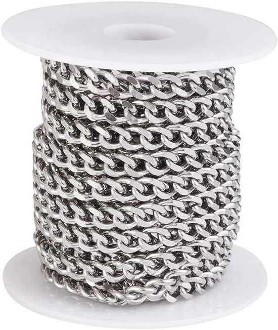 Dikke 5 meter RVS Cuban Link Ketting voor Punk Sieraden, Ongeveerde Schakelketting en Spoel