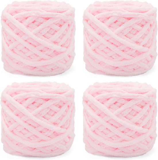 Dikke breiwol in bolletjes van 4 x 100 g, ideaal voor breien en haken van accessoires zoals mutsen, sjaals en truien (lichtroze)