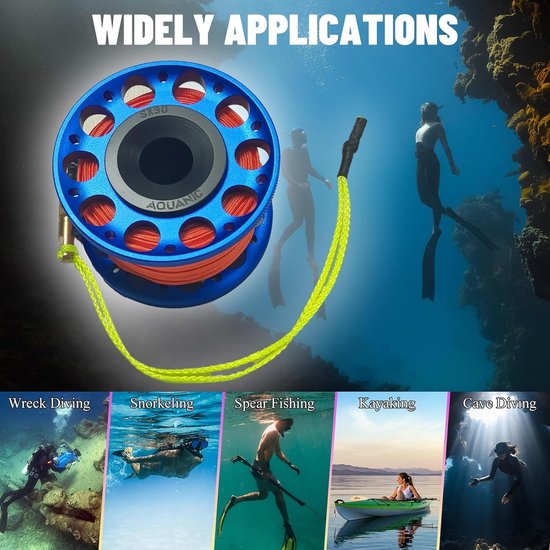 Diving Reel 100FT Finger Reel with Dive Double Sided Bolt Snap Clip Aluminum Diving Finger Spool Reel for Snorkeling - ShopVlot