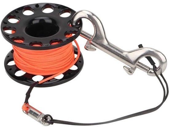 Diving Reel 30m - Kunststof coil met RVS-klikclip voor grotten- en technisch duiken