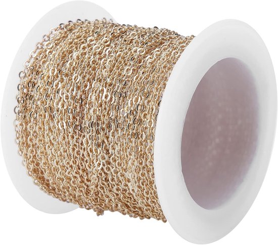 DIY Kettingaccessoires, 10m O Kabel Cross Flat Spoel, 2.2x1.8x0.3mm Goud voor Handgemaakte Sieraden en Creatieve Projecten