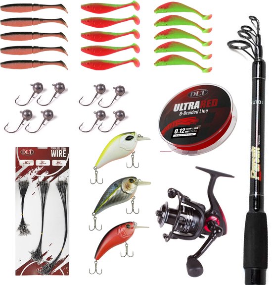 DLT Spinhengelset Pro – Complete Roofvisset met Hengel, Molen, Lijn, Pluggen & Softbaits van Merkloos