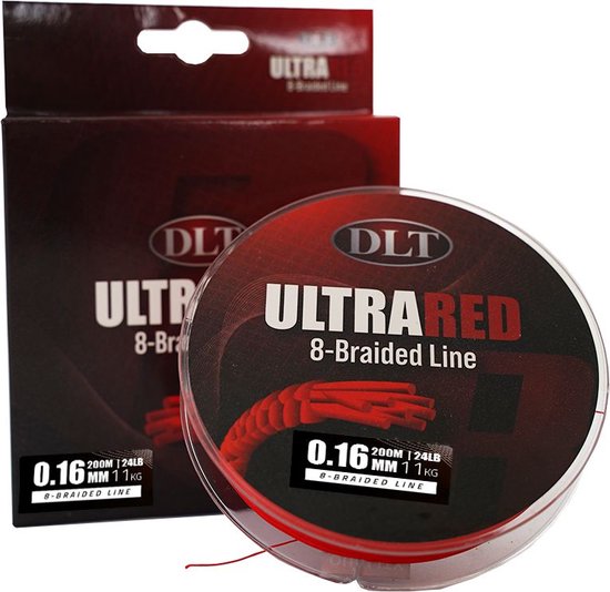 DLT UltraRed-8 Braided Line - 200m 0.14mm 9kg - Gevlochten lijn - 8 Braid - Vislijn van DLT
