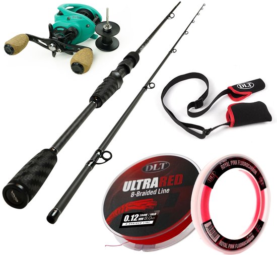 DLT Vivid Baitcaster Hengelset – Complete Set met Hengel, Reel, Gevlochten Lijn, Fluorocarbon & Hoes van Merkloos