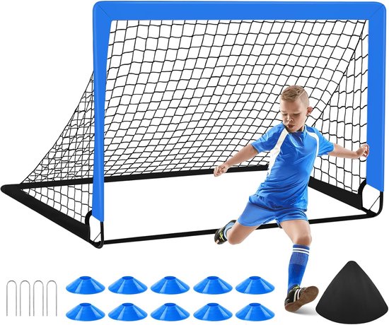 Doelen à 1,2 x 0,9 m, draagbaar, trainingsuitrusting met bal, 10 kegels, draagtas, oefennet voor jongeren, sport
