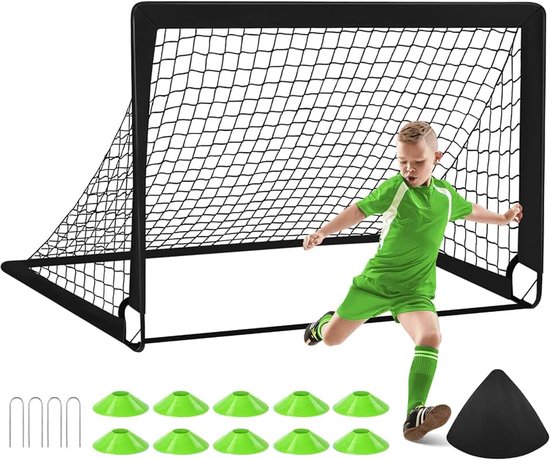 Doelen à 1,2 x 0,9 m, draagbaar, trainingsuitrusting met bal, 10 kegels, draagtas, oefennet voor jongeren, sport