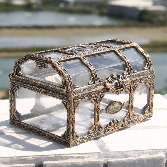 doorzichtige piratenschatkist Sieradendoos, Crystal Gem Storage Organizer Mini Case, plastic transparante Pirate Treasure Box Crystal Gem sieradendoos Organizer Feestartikelen