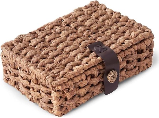 doos met deksel, mand uit, decoratieve doos van waterhyacint, geweven decoratieve doos voor plank, salontafel, klein.