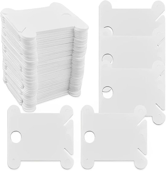 Doos voor kruissteek, draadwikkelaar, kunststof spoelen voor draden, knutselen, naaien, knutselen, borduren, garenhouder, 50 stuks, Wit, S
