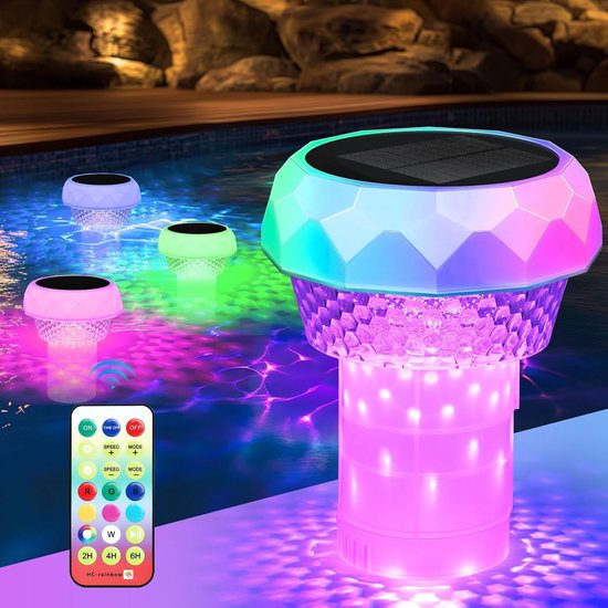 Dosing Float Pool with LED Solar Pool Light, Floating Chlorine Dispenser, Remote Control, Adjustable Dosing Float for - ShopVlot