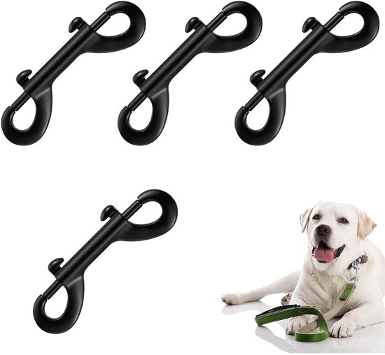 Double Carabiner Hooks, 4 Pieces, Robust Double Carabiner Hooks, Bolt Snapper Chains, Snap Hooks, Double Hook, Double Ended Bolts, Cast Zinc, Nickel Plated, Black van Safemia