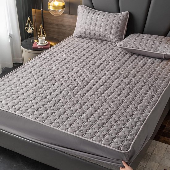 Double Fitted Sheet,Thick Quilted Quilting Bed Sheets, Solid Color Non-Slip Mattress Cover Bed Cover Single Double King Size Bed,dark Grey,180cmx200cm
