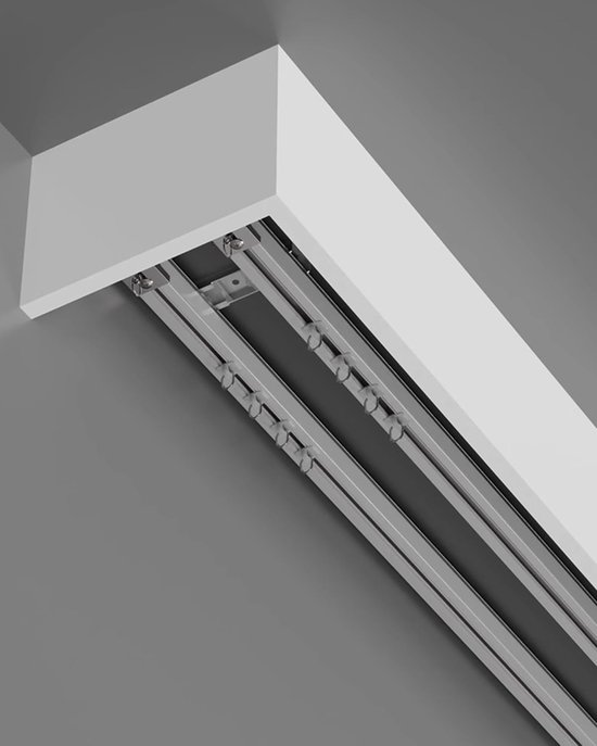 Double Track ain Rail System - 2 m (6,6 ft) plafond/wandmontage, witte aluminiumlegering met stille rollen, ideaal voor slaapkamer ains en woondecoratie