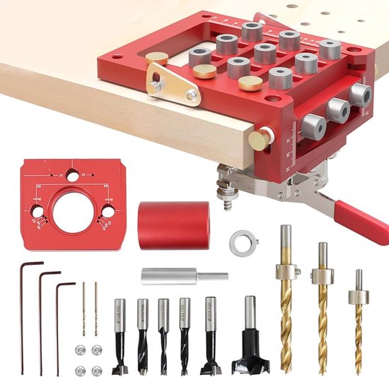 Doweling Jig Kit, 3-in-1 aluminiumlegering scharnierboor mal zelfcentrerende gatgeleider met meerdere boren schaal, kabinet hardware jig, ponslocator boorgids